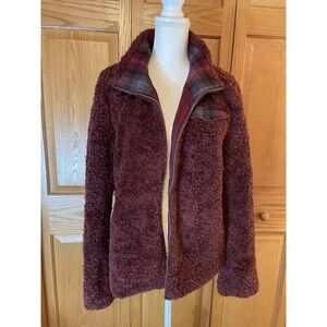 Pendleton Jacket Womens XL Red Full Zip Mock Neck Deep Pile Fuzzy Fleece